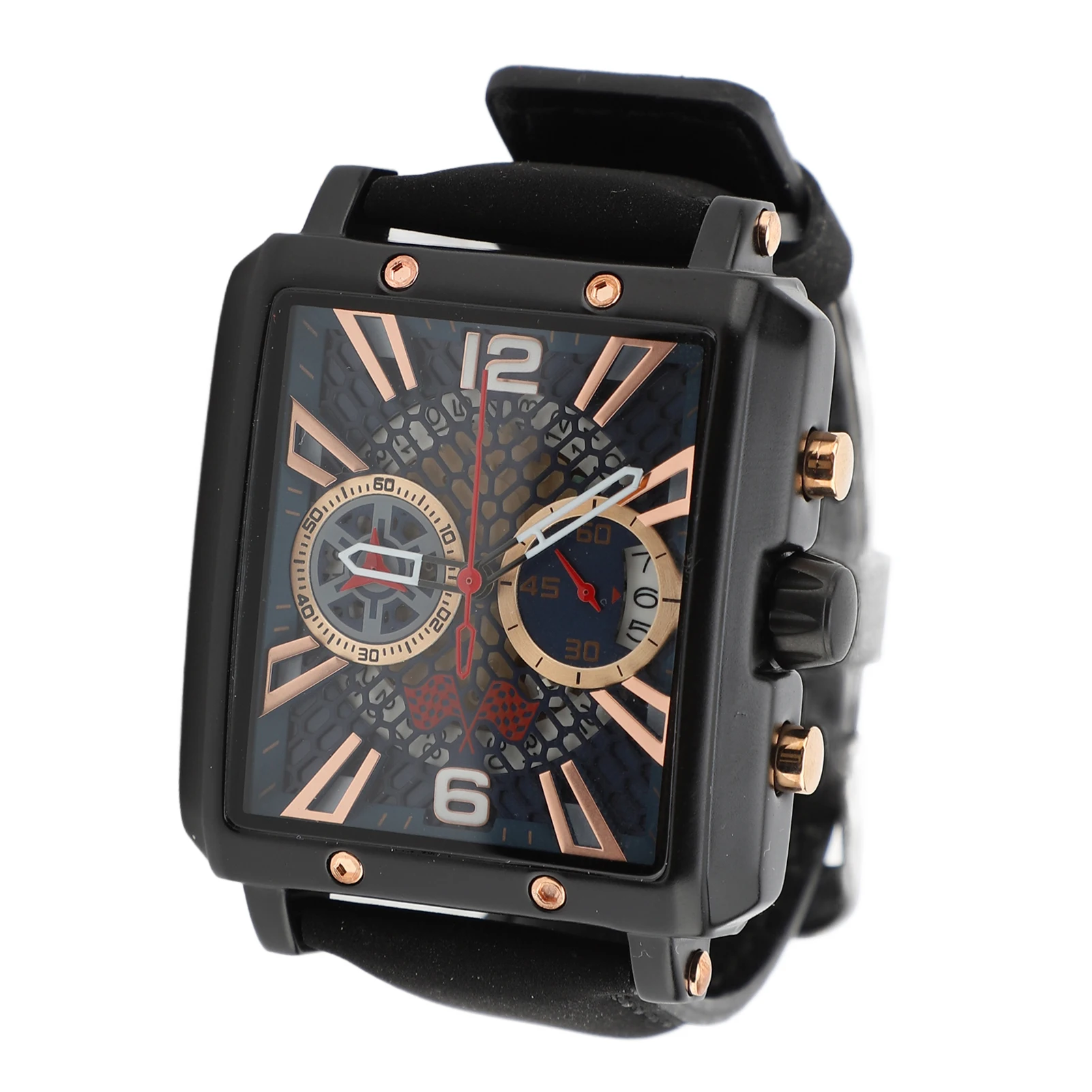 ساعة عمل كوارتز كرونوغراف تناظرية ممتازة، قرص مستطيل مقاوم للماء، قرص فرعي مزدوج، ساعة عمل عصرية للرجال #6