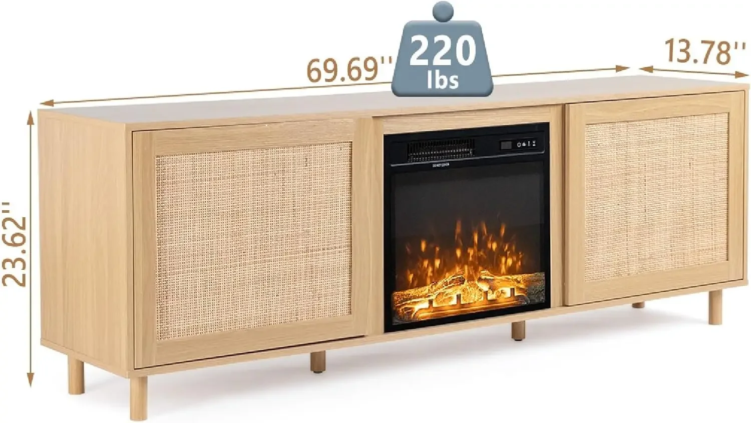 Rattan TV-Ständer für Fernseher bis zu 75 Zoll, Boho modernes Unterhaltung zentrum mit Rattan Schrank türen für Wohnzimmer