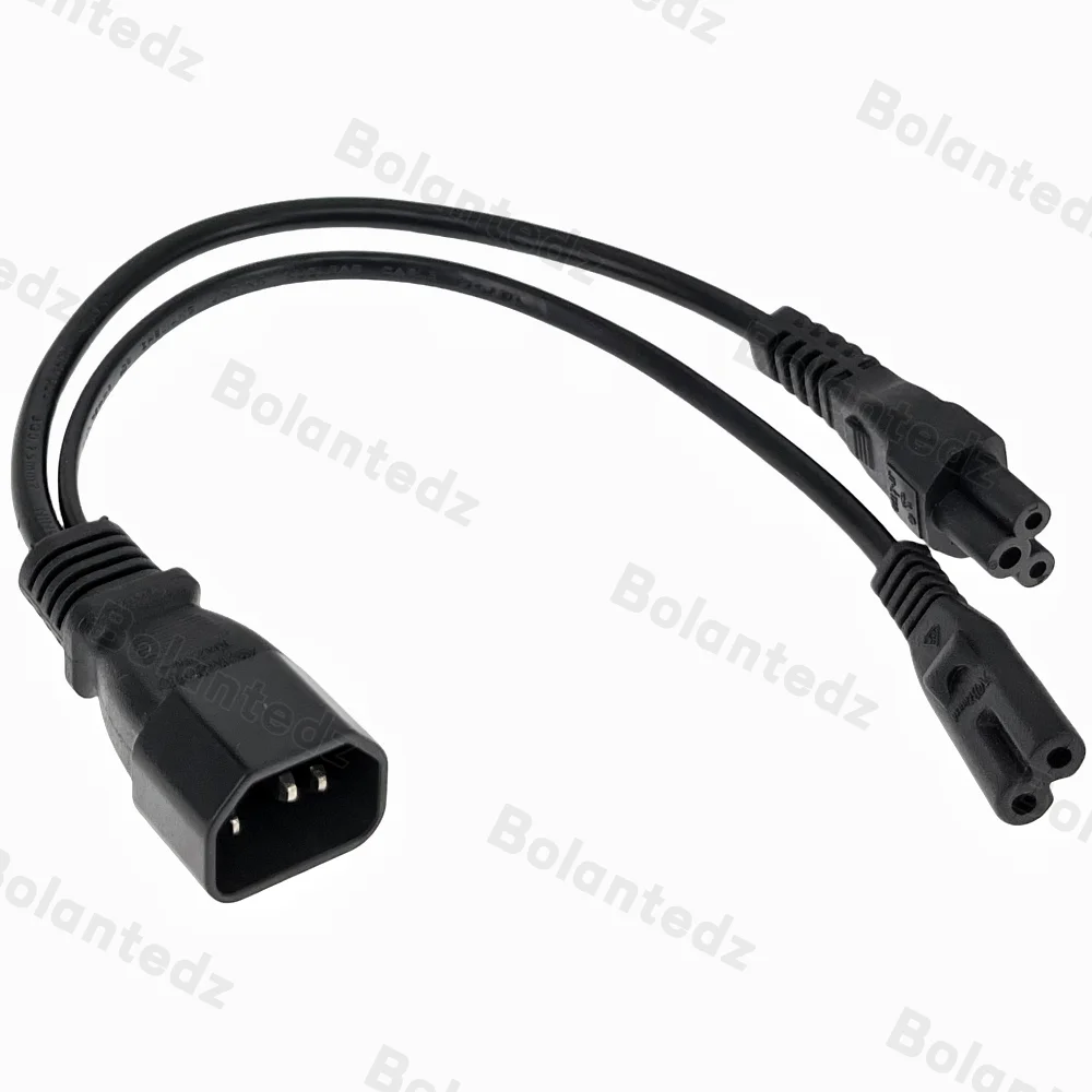 Bolantedz 1pcs IEC C14 To C5+C7 Y Splitter Power Cable 0.3m 3-Pin Male To 2-Prong Female Adapter Cord For Laptop Monitor Printer