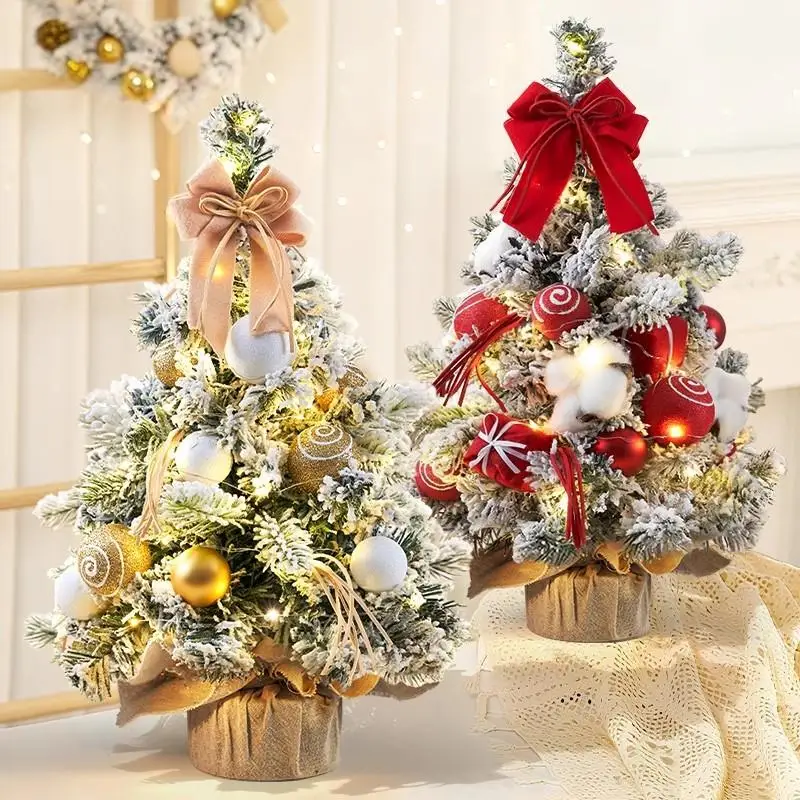 Mini Christmas Tree with Bow, 30/40cm PVC Tabletop Xmas Tree with LED String Light Option, Small Desktop Decoration for Home Par