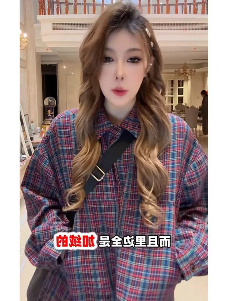 plus Size Fce Lined  Collar Midi irt for Women Casual Sle id Pattern Cotton Polyester Blend Breathable Long Sve