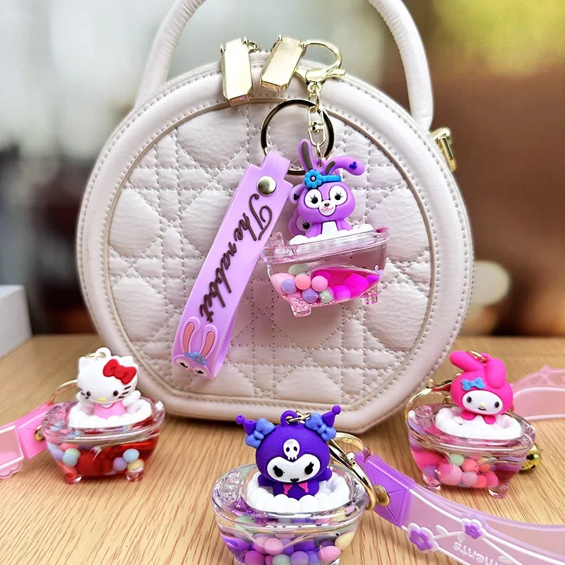 Creative Sanrio Kuromi Cinnamoroll Melody Hello Kitty Liquid Quicksand Keychain Cute Bathtub Drift Bottle Doll Pendant Gift