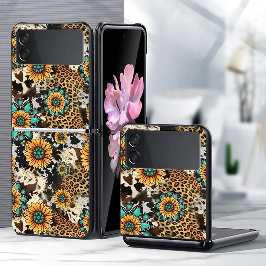 Leopard Sunflower Case for Samsung Galaxy Z Flip 8 Flip7 FE Flip5 Z Flip 7 6 5 4 3 Flip4 Flip3 Flip6 Phone Cover