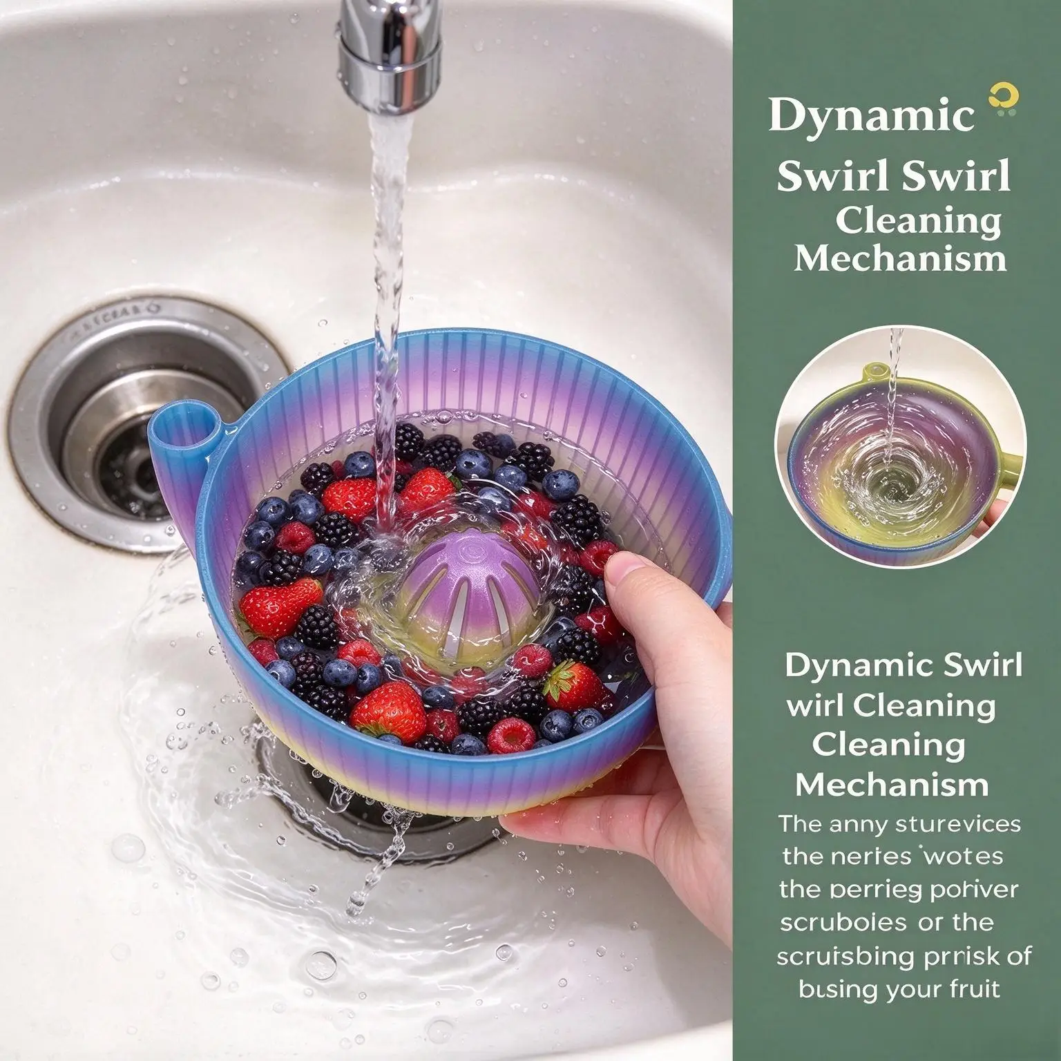 3D Printed Colorful Berry Swirl Washing Bowl Multifunctional Kitchen Fruit Strainer Colander for Berries Dessert Snack Serving