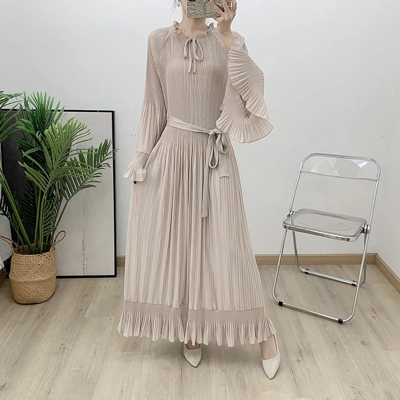 MIYAKE Pleated Ruffle Dress Women's New European and American Loose High-end Dress Long Dress High Quality Party Dresses