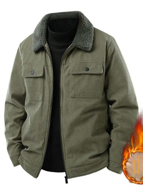 

Утепленная вельветовая куртка с воротником из овечьей шерсти для мужчин, зимняя рабочая одежда, теплая хлопковая верхняя одежда больших размеров, повседневный стиль Cleanfit