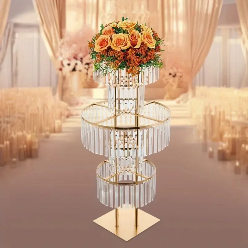 Elegante Eleganz: 100 cm hoher 5-stufiger Blumenständer im Kristall-Stil aus Acryl mit goldenem Rahmen - Das ultimative Hochzeits-Centerpiece – Detail 2