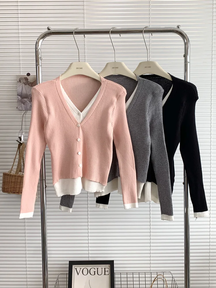 Color Blo Loose Fit Women's Knitwear ort Base Layer Top Slimming Design Autumn Faion Sweater Separate Look Faionable