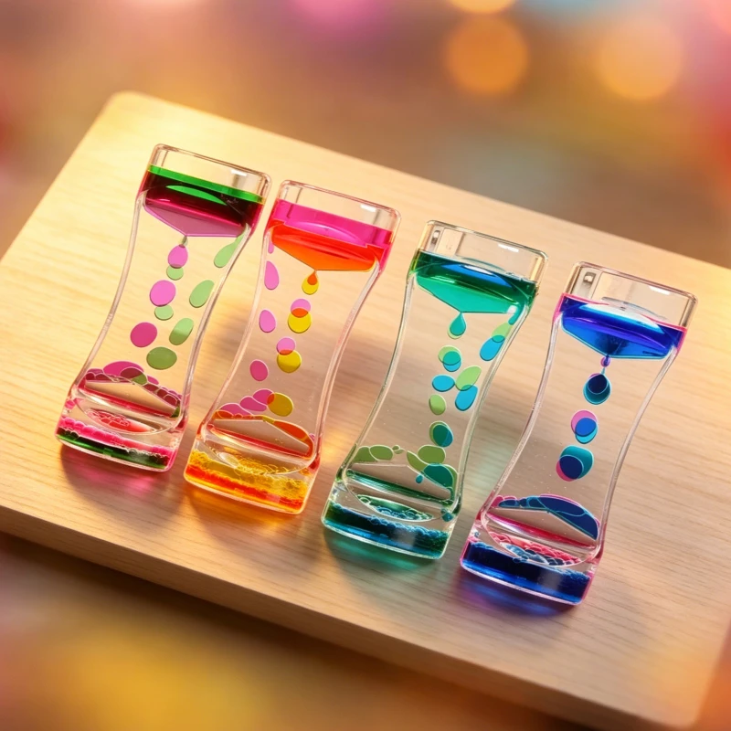 Hourglass Timer Double Colors Oil Hourglass Liquid Floating Motion Bubbles Timer Desk Decors Descending Sensory Bubbles Kids Toy