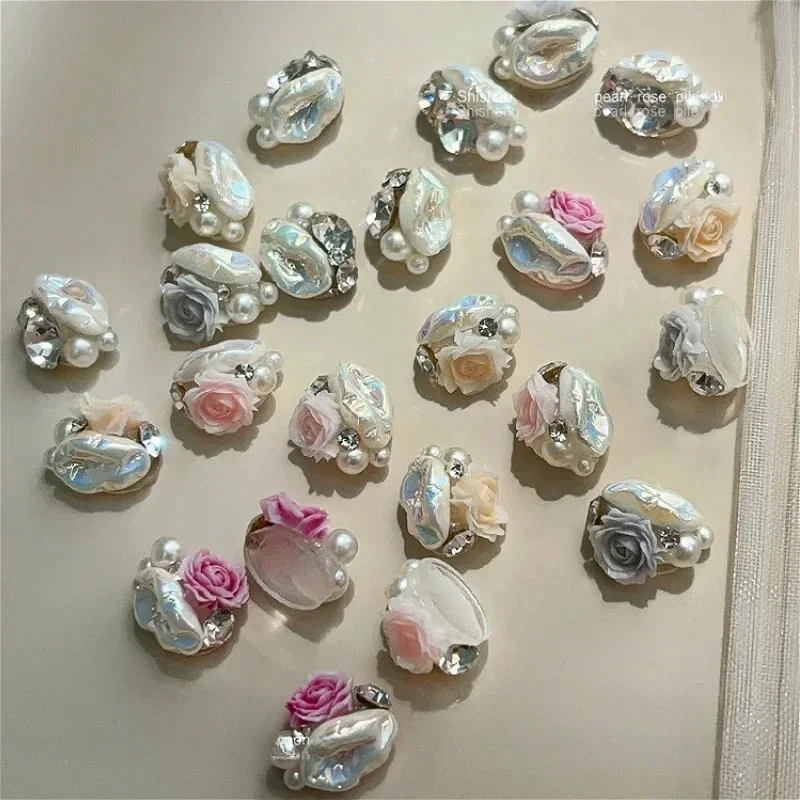 Baroque Pearls Rose Flowers Stacked Rhinestones 3D Nail Art Decorations Camellia Pile Drill DIY Manicure Accessories Wholesale