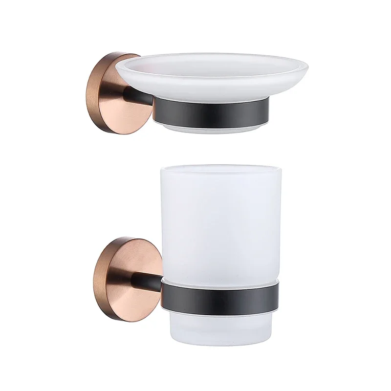 Stainless Steel 304 Rose Gold Black Bathroom Wall Mounted Toothbrush Holder Soap Dish Holder Hardware  Set