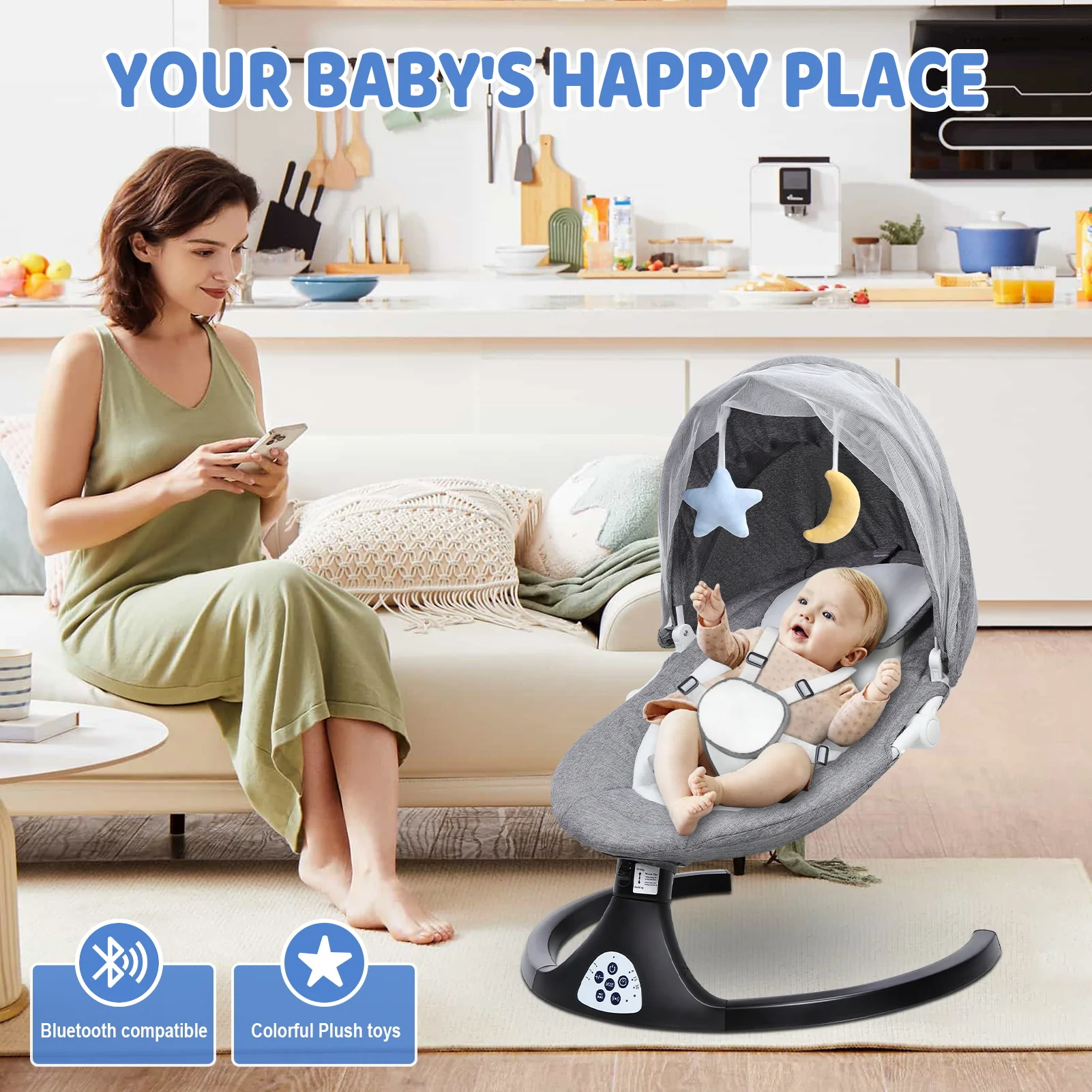 Berceau électrique à balançoire automatique pour bébé, lit de sommeil, filet à bascule pour bébé, musique Bluetooth, polymères réglables, balançoire domestique