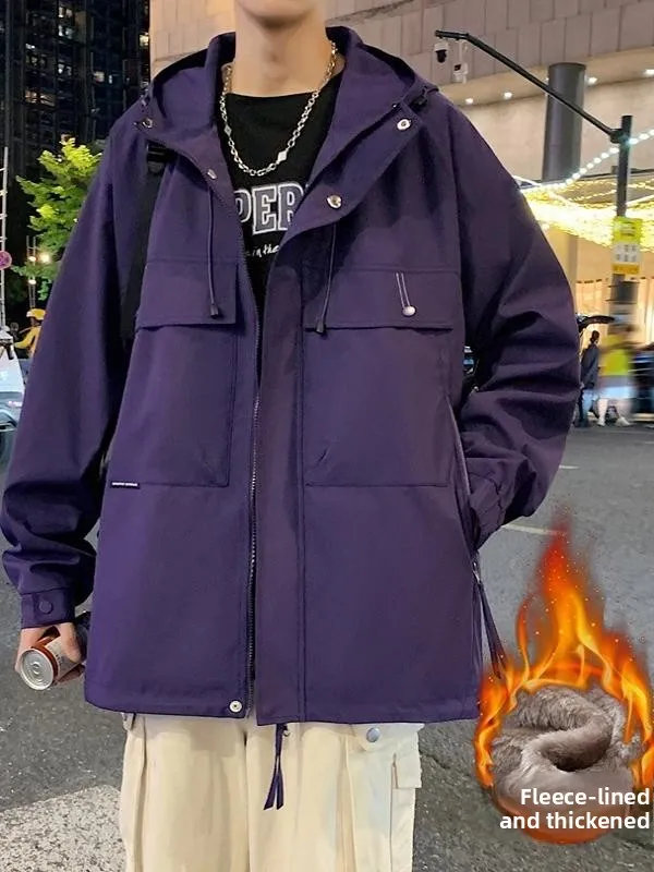 

American High Street Men's Fce Lined Thiened Winter Jaet Coat Hooded Workwear Outerwear Warmth Youth Faion Polyester...