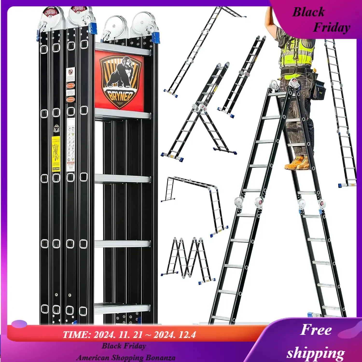 Folding Step Ladder in  1 Multi-Purpose Folding Adjustable Telescoping Aluminium Extension Ladders,