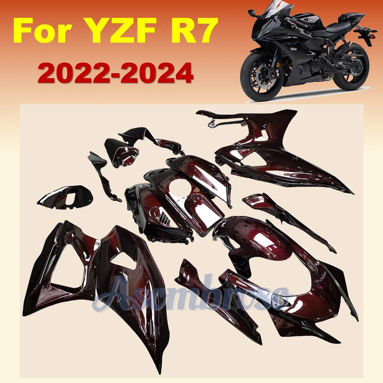

Motorcycle Fairings Kit Fit for YAMAHA YZFR7 2022 2023 2024 YZF-R7 Road Racing Dark Red Carbon Fibre Bodykits
