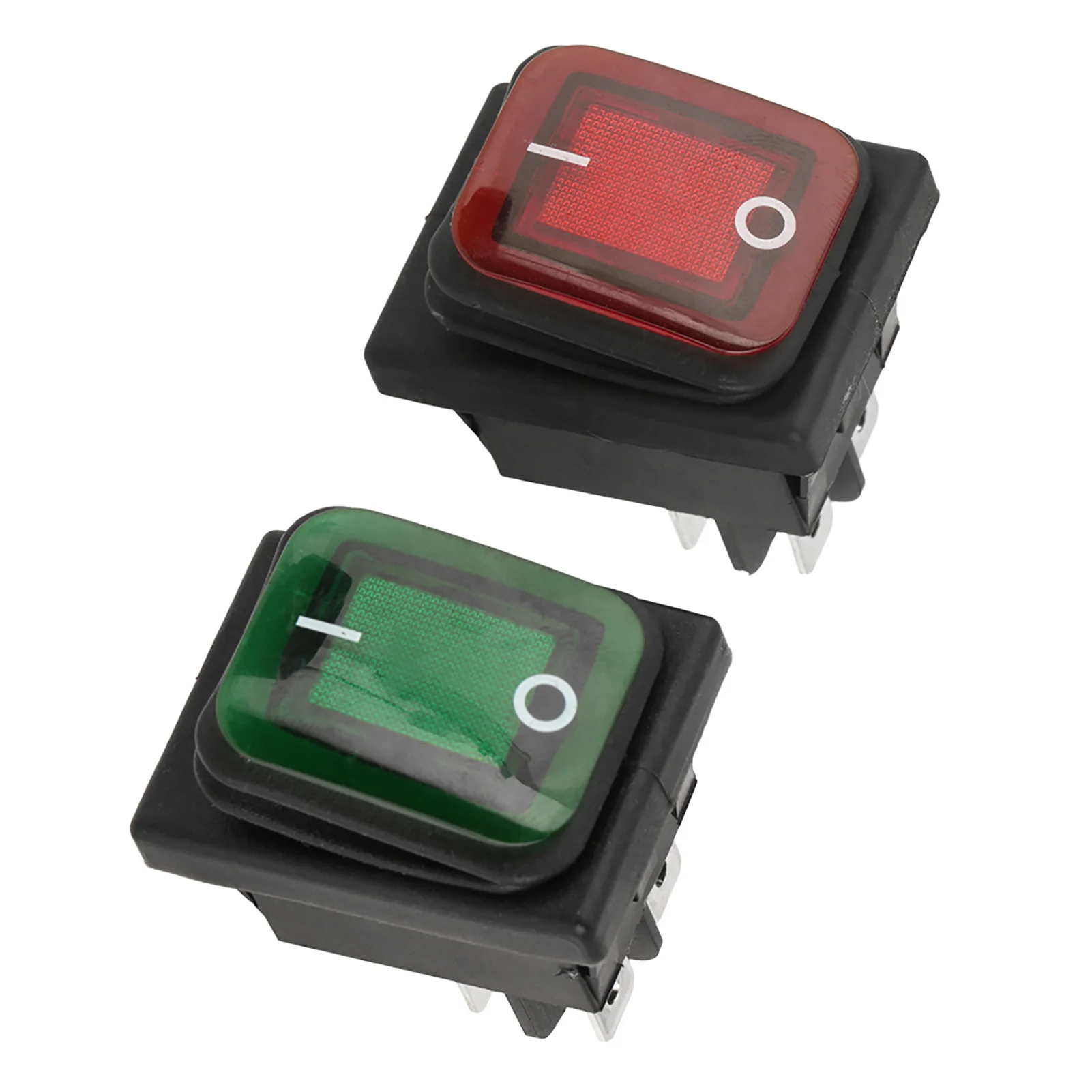 set Black Waterproof 4 Pin 2 Position On OFF Red Green Lamp Rocker  Indicator Light  Waterproof Rocker