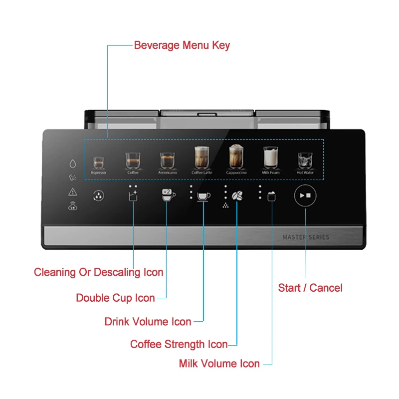 Mesin pembuat Espresso Cappuccino Latte, mesin kopi otomatis penuh dengan penggiling 15Bar