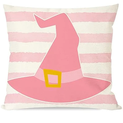 Pink Halloween pillowcase Home décor, black cat pumpkin witch hat candy stripe dot autumn decorative pillowcase cushion cover