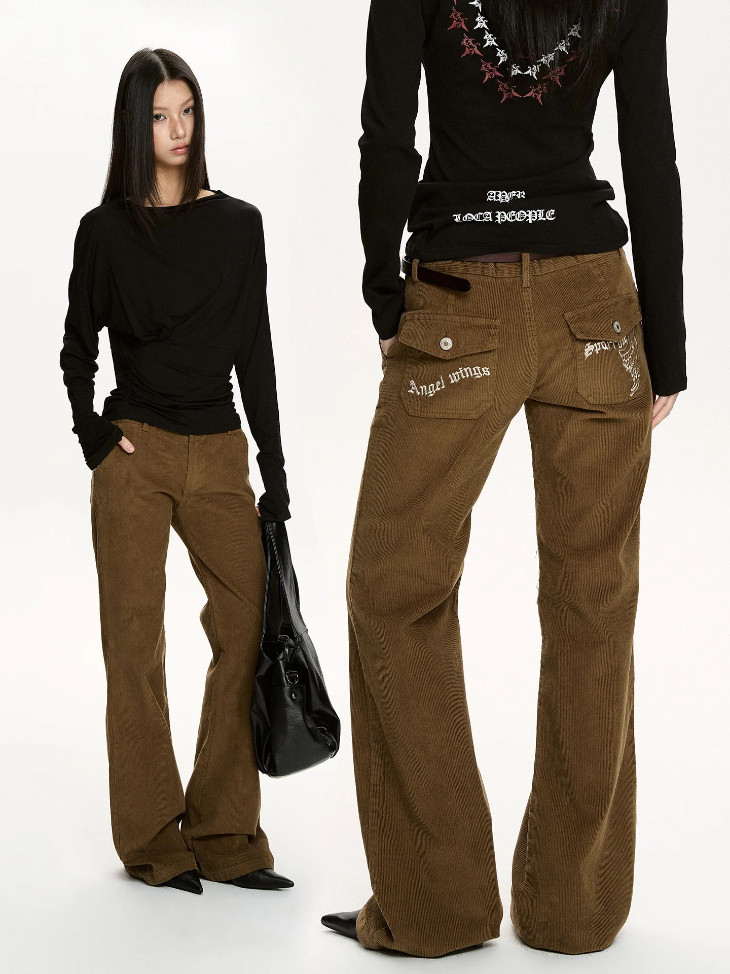 

Женские повседневные брюки из хлопкового вельвета с низкой посадкой, вышивкой и прямым кроем, удобные и дышащие