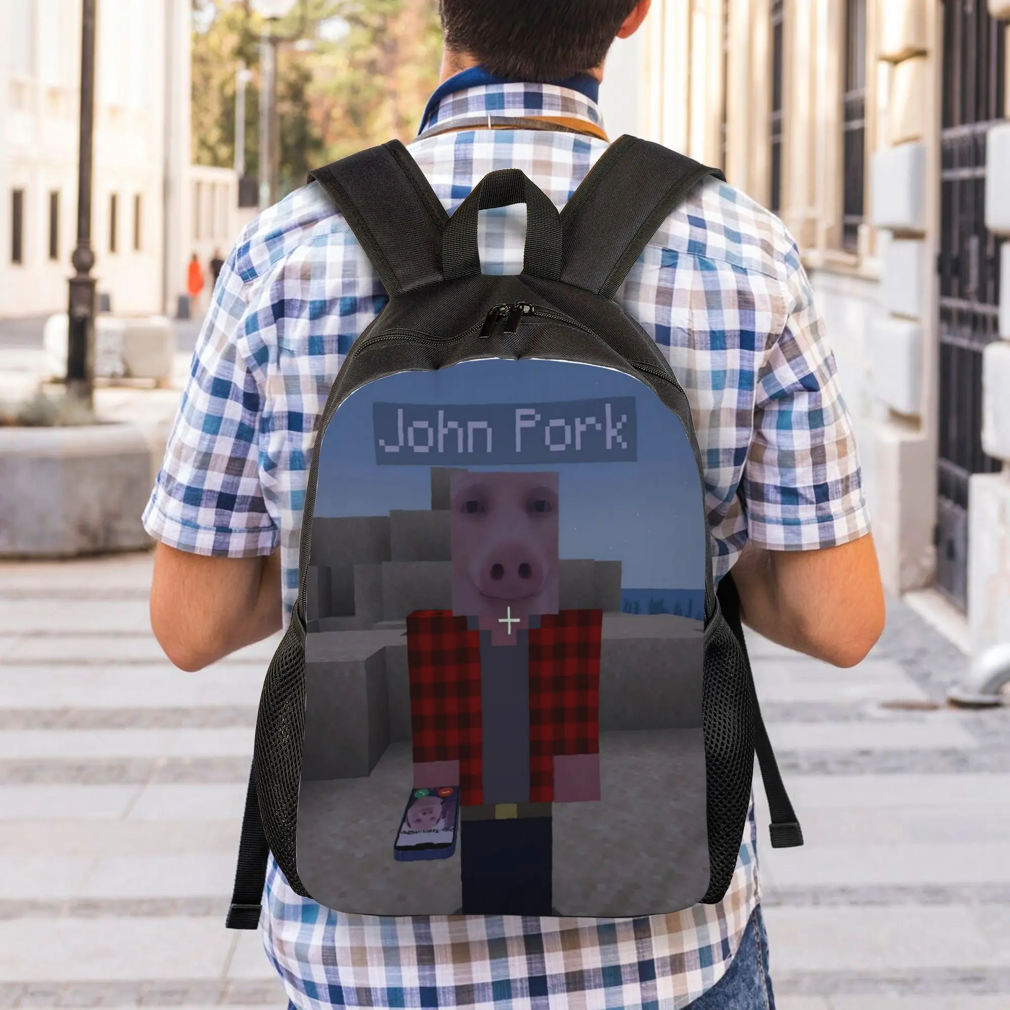 John Pork is Calling Games Cool Backpack Sports High School Business Humor Pig Lover Daypack for Men Women College Shoulder Bag