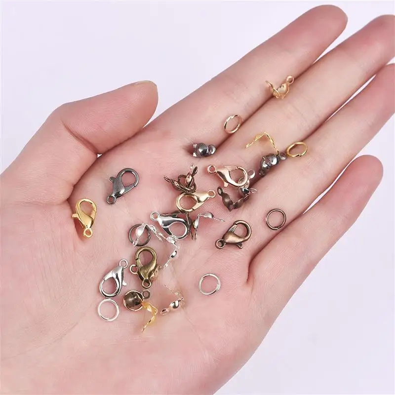 100pcs Lobster Clasp Jump Rings Connector Clasp Crimp End Beads For Bracelet Necklace Chains DIY Jewelry Making Accessories Set