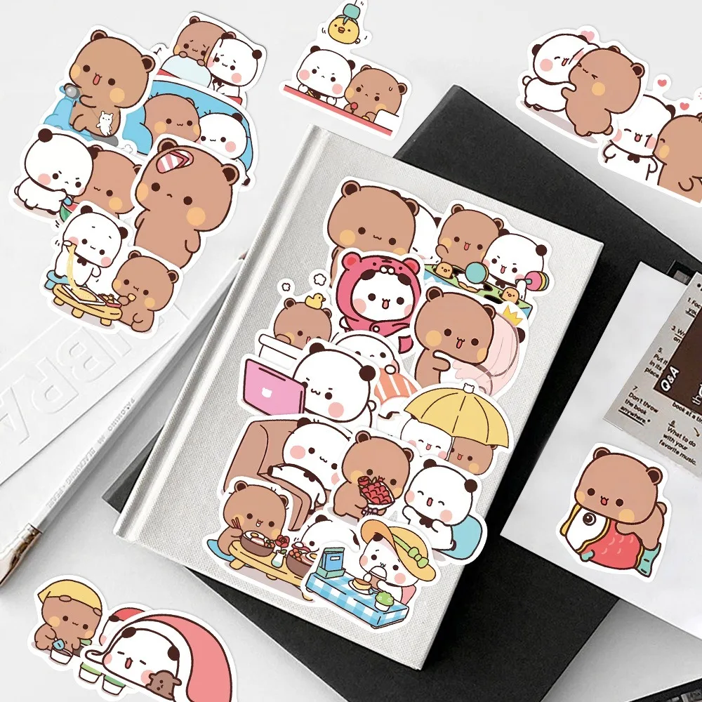 Urso bonito do panda e Panda adesivos, Adesivos impermeáveis dos desenhos animados do PVC, Adesivos dos desenhos animados, Bubu Dudu, 50 folhas por conjunto