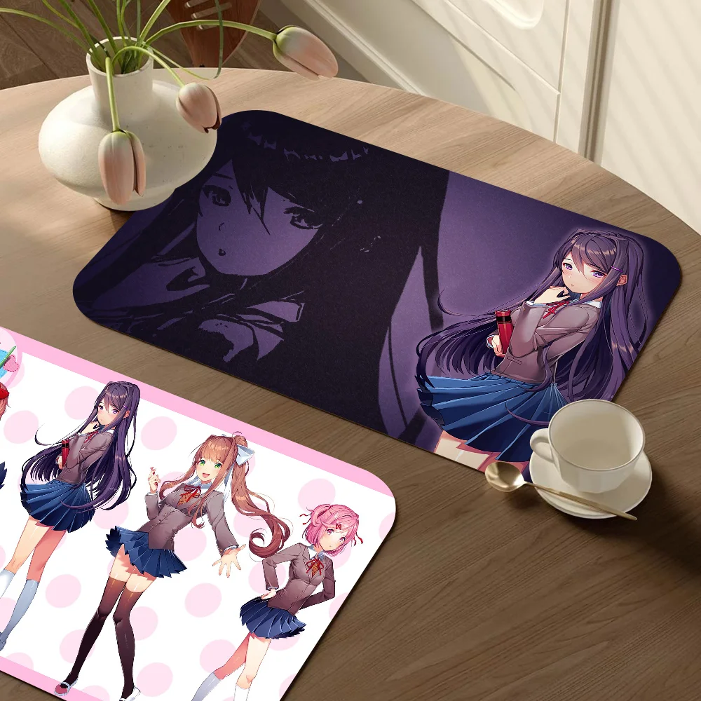 Doki Doki Literature Club Printed Dish Drying Mat Super Absorbent Coffee Drain Pad Tableware Quick Dry Rug Kitchen Dinnerware