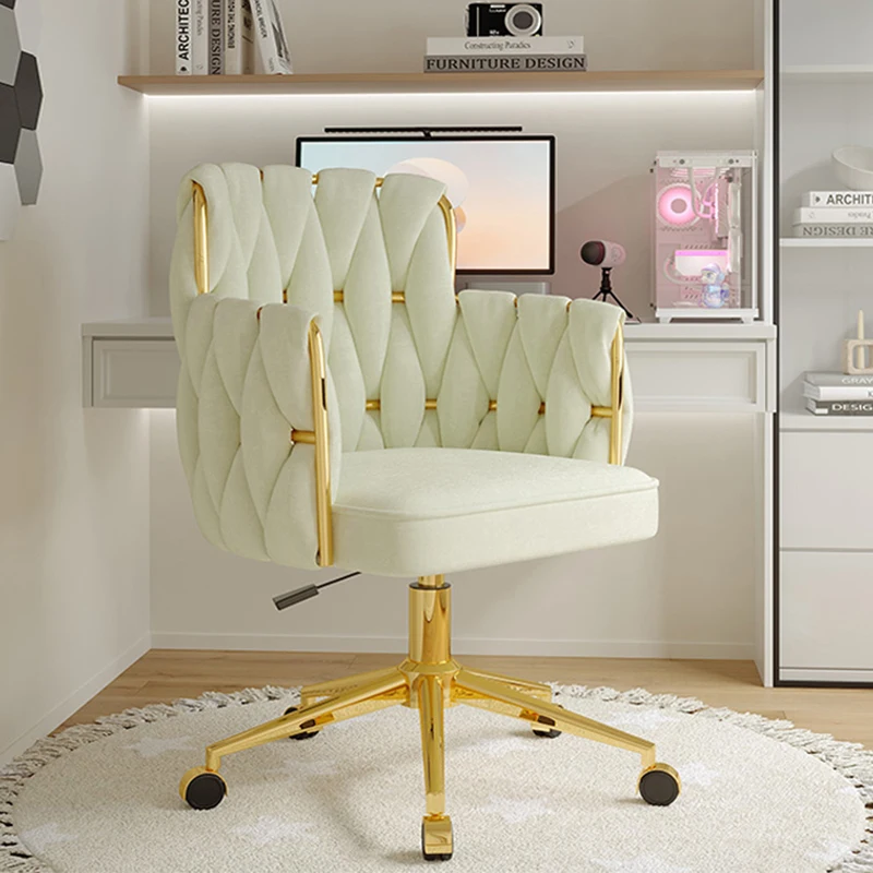 Silla de maquillaje ligera de lujo para dormitorio de niñas, sillón de ocio para oficina en casa, silla de tejido de terciopelo, silla giratoria de