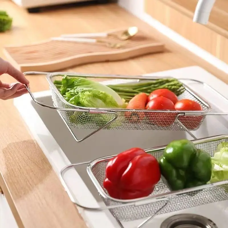 Adjustable Dish Drainer Kitchen Sink Stainless Steel Drain Rack Fruit Vegetable Storage Shelf Plate Bowl Dish Dryer Basket