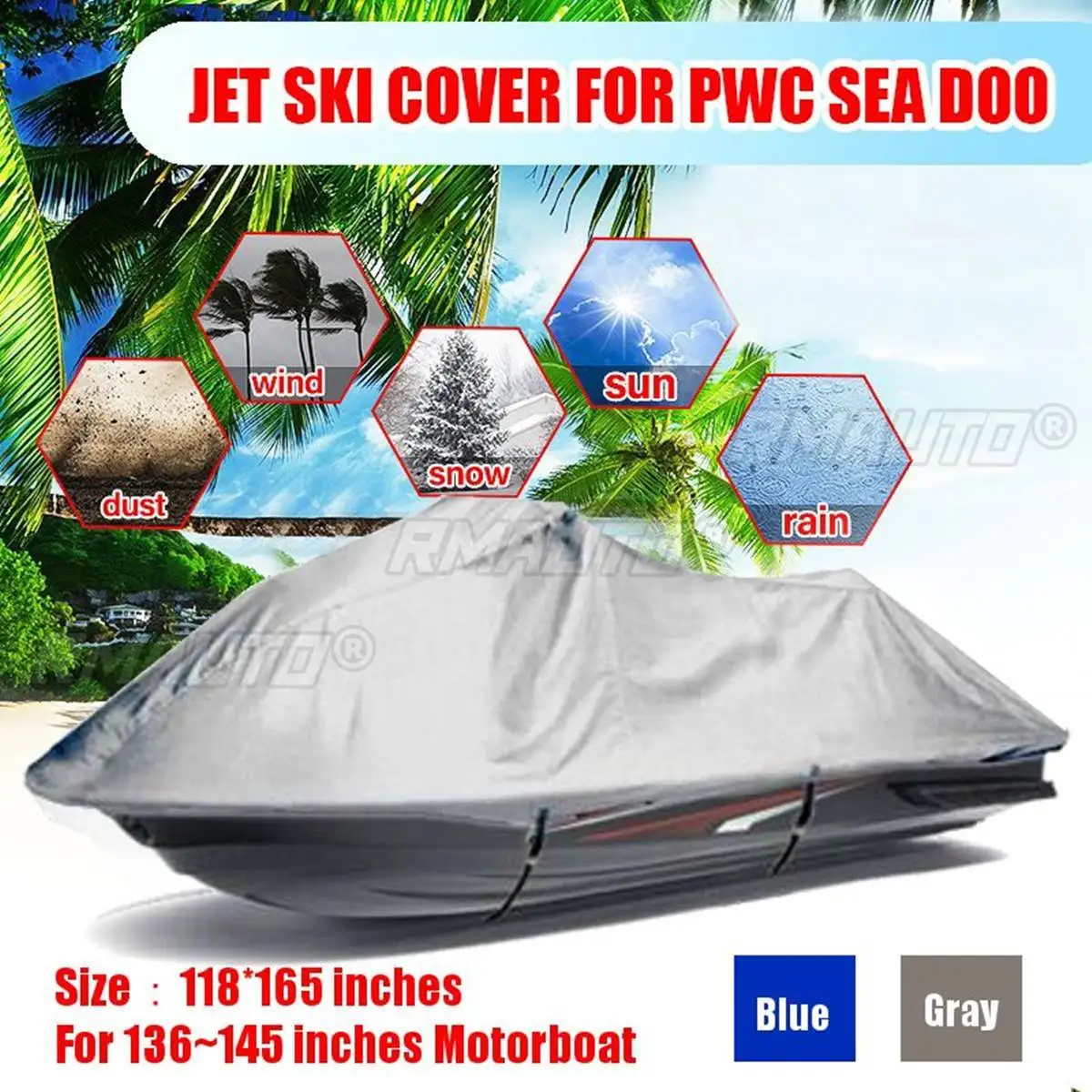210D Oxford Cloth Waterproof Trailerable Boat Cover With Jet Ski Outboard Engine Protector Fit For 4.2x3m Boats