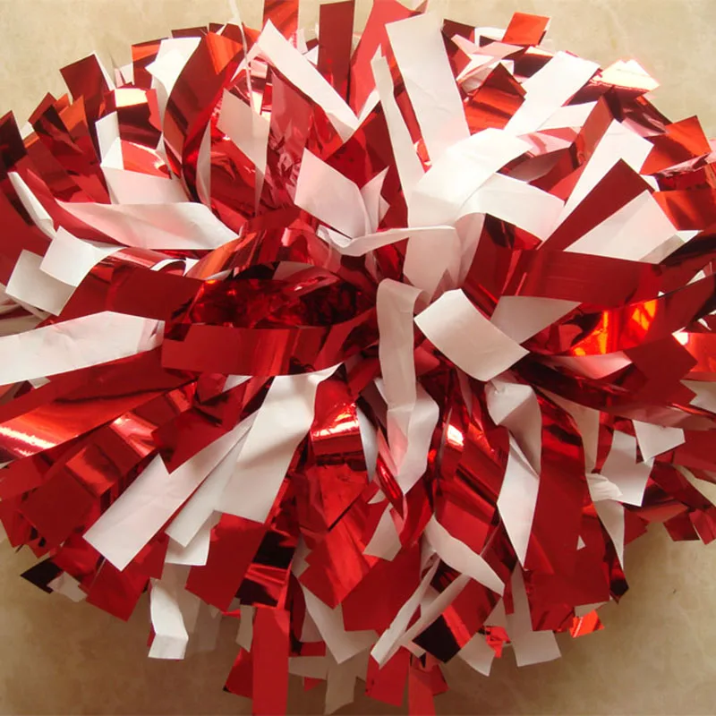 מותאם אישית מעודדת pom, אדום מתכתי לבן, גודל מותאם אישית, baton ידית, 1 חתיכה