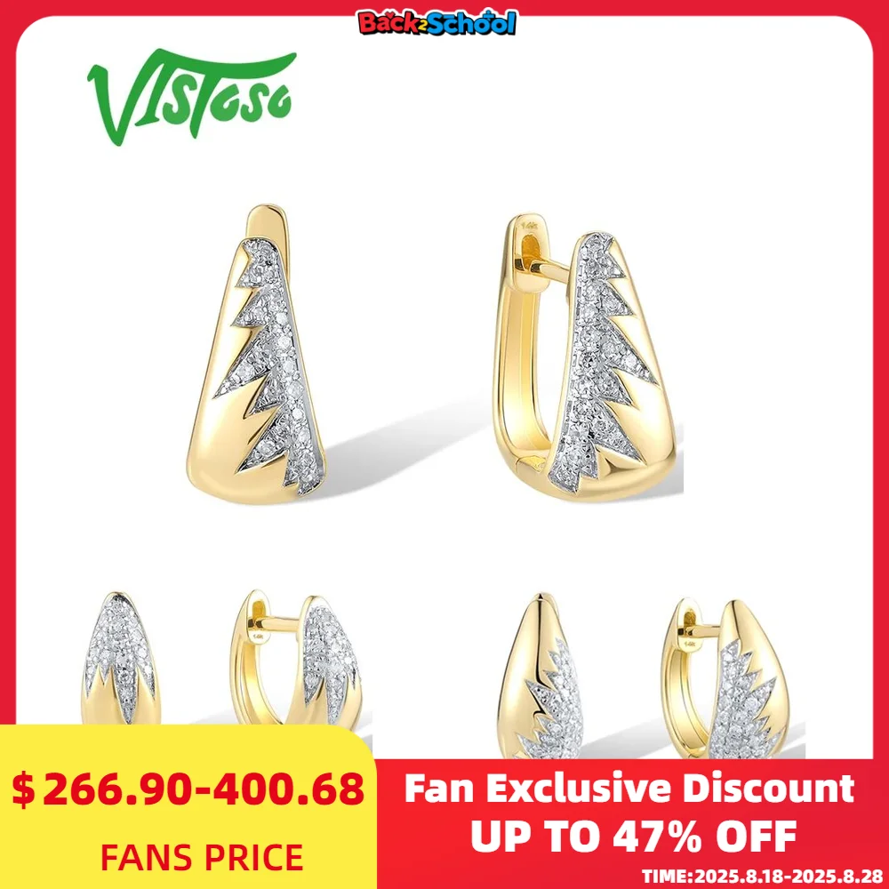

VISTOSO Genuine 14K 585 Yellow Gold Earrings For Women Sparkling Diamonds Wedding Engagement Delicate Gifts Fine Jewelry