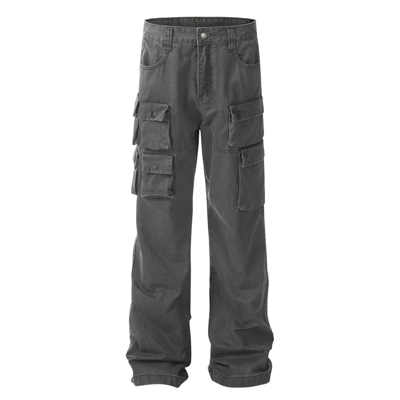 

Retro Washed Multi-pocket Cargo Jeans Men's American Streetwear Fashion Hip Hop Casual Jeans Pants Women Trousers