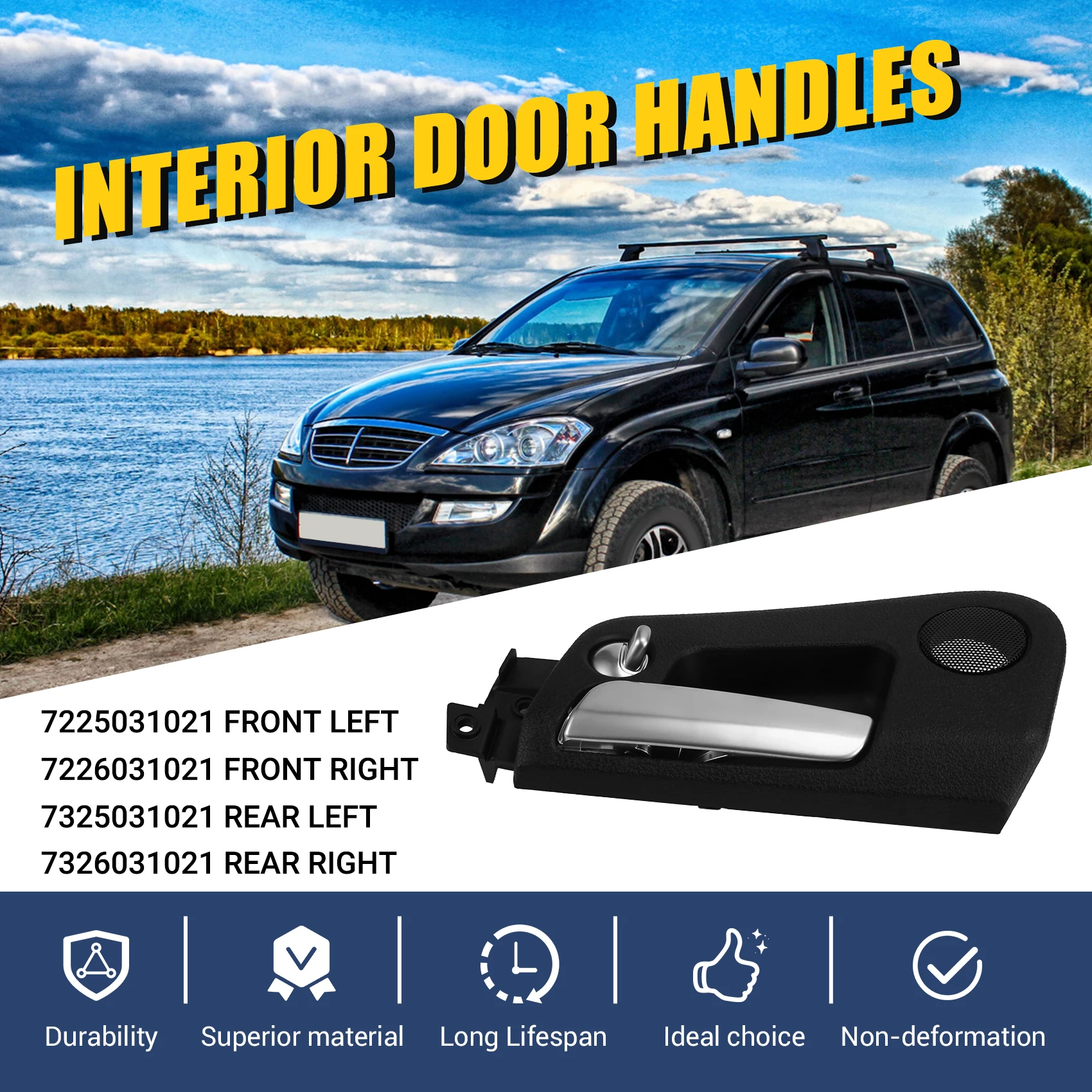 

4Pcs/Lot Car Interior Door Handle Side Knob Hand Handle For Ssangyong Kyron Actyon/Sport 2005-2007 Roewe W5 2011-2014