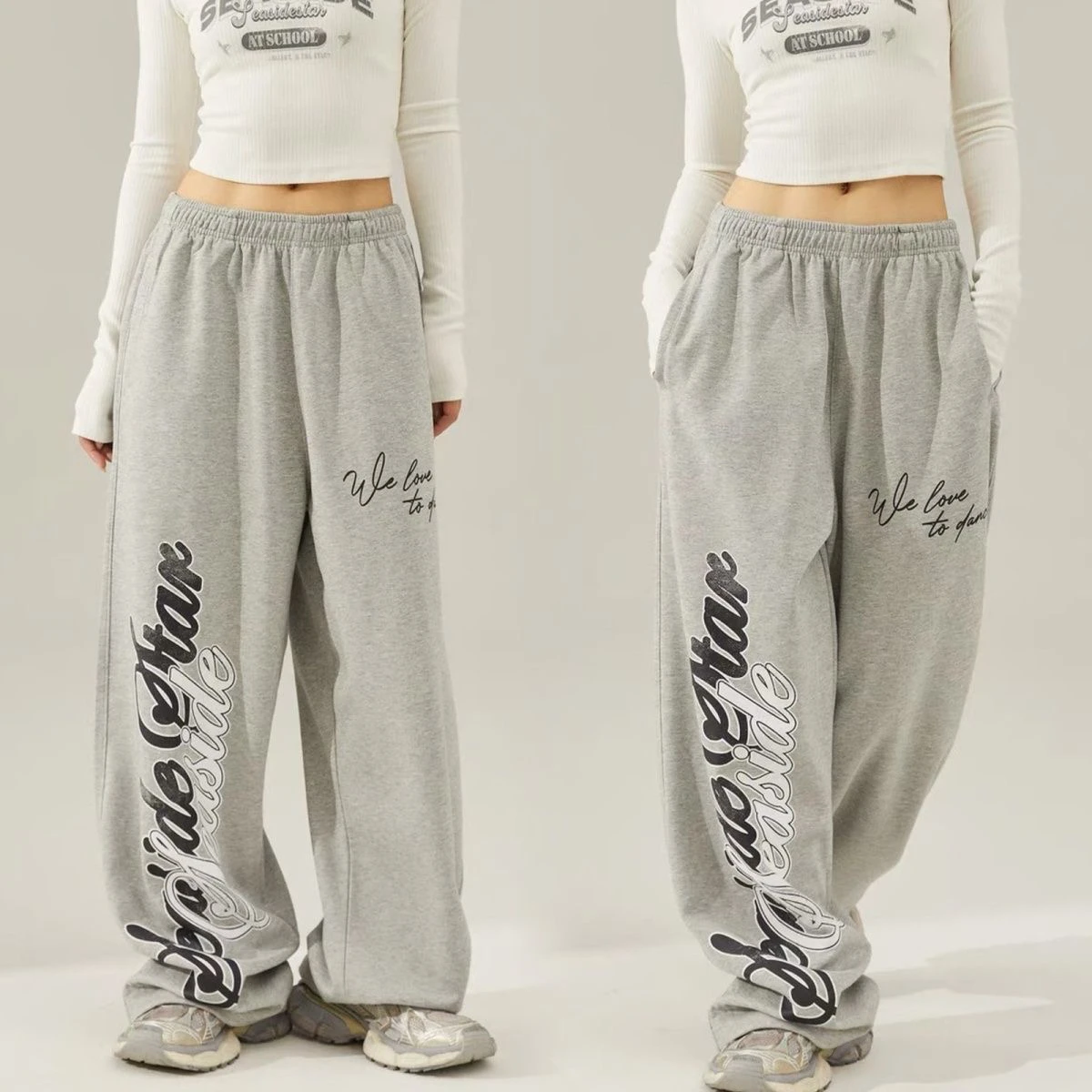 Gray Street Dance Sportswear Pants Loose American Jazz Straight Leg Long Trousers Casual Hip Hop Wide Leg Cotton Blend