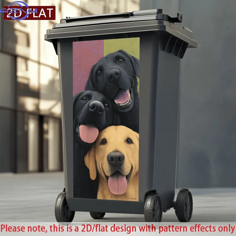2D/FLAT-Labrador Retriever Dog Pattern Trash Can Sticker Self - Adhesive PVC Wall Sticker Waterproof Scratch - Resistant High