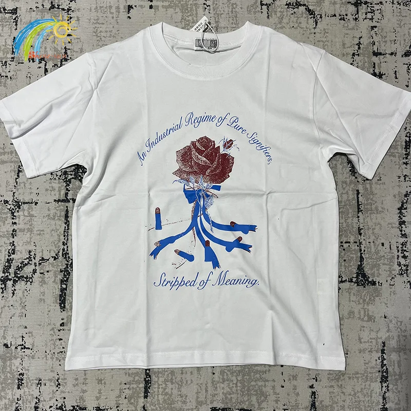 Rose Printing Blue Logo Cavempt T Shirts Men Women Casual Fashion Loose Tee Top Streetwear Cav Empt C.E Short Sleeve