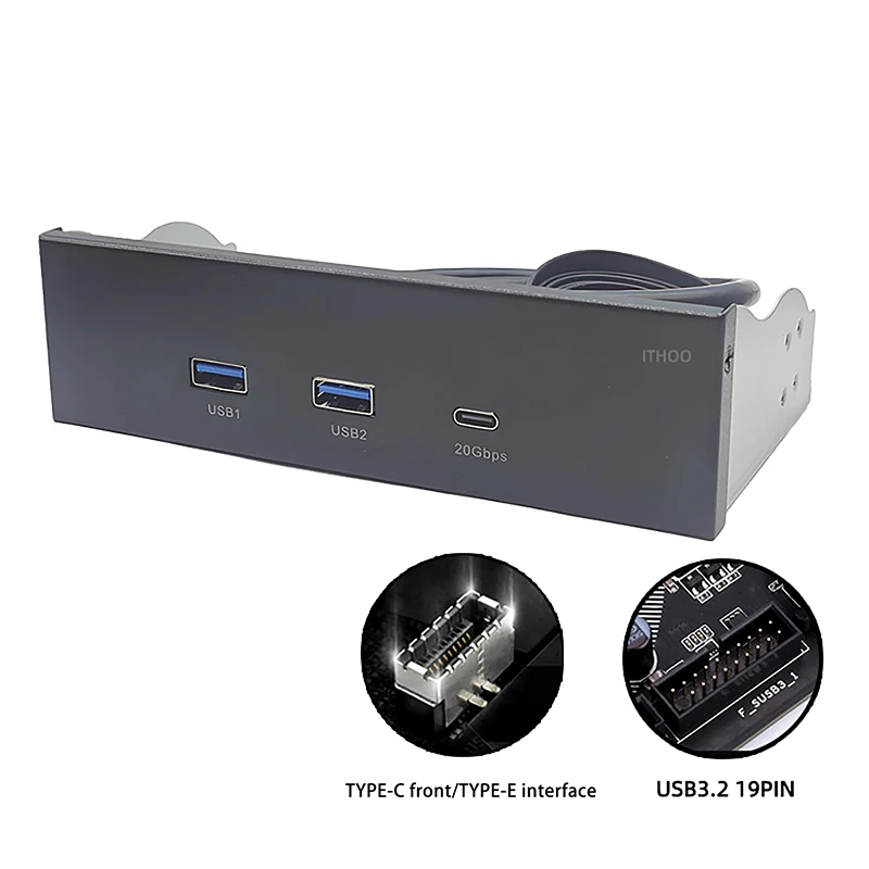 Panel przedni USB do PC 2 porty USB 3.2 GEN1 5 Gb/s + 1 port TYPE-C 10 Gb/s/20 Gb/s Hub do komputera stacjonarnego 5,25-calowy kieszeń na dyskietkę