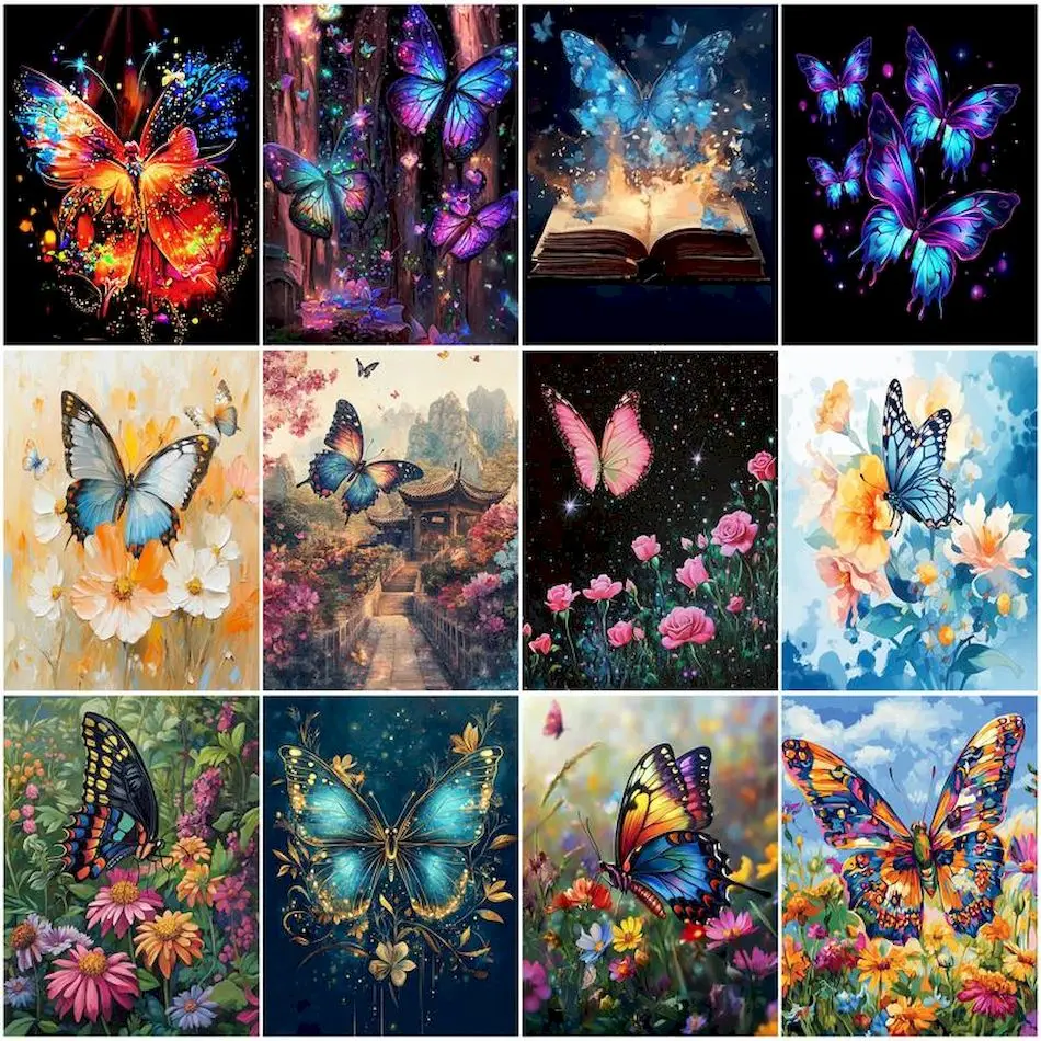 لوحة RUOPOTY حسب الرقم للبالغين، رسم فراشة ملونة، دهانات أكريليك، هدايا حرفية، مستلزمات فنية، رسم صور، ديكور منزلي #1