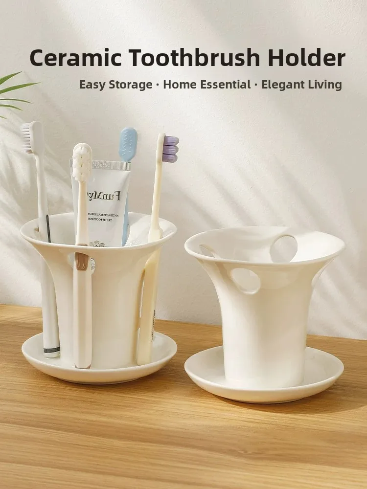 

Simple Ceramic Toothbrush Holder Bathroom Countertop Toothbrushes Toothpaste Organizer Shelf Bathroom Storage Rack Non-Gel To...