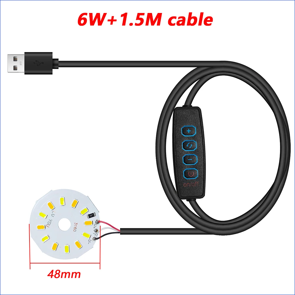 COMPYI-USBプラグ付きLEDライト,オンラインスイッチ,調光コントローラー,1.5mケーブル,3w,6w,10w,3000k,6500k,dc12v,1個