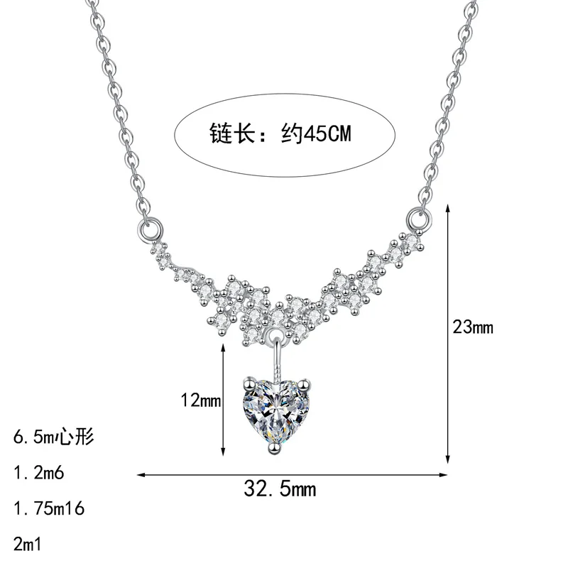 

ZFSILVER Fashion Trendy Classic s925 Silver Moissanite Dangle Heart Necklace For Charms Women Accessories Jewelry Gifts AZ1200-X
