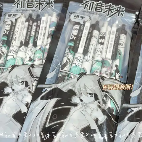 Anime Hatsune Miku 6 st/set svart gelpenna 0.5 svart bläck signaturpenna skolmaterial kontorsmaterial barn festivalpresent 10 best sales penna penna evangelion - №9