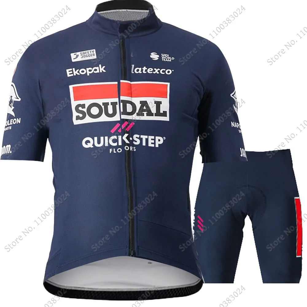 2023 Soudal Quick Step Team Cycling Jersey Set Dark Blue Summer Cycling Clothing Road Bike Shirts Suit Bicycle Bib MTB Wear Ropa