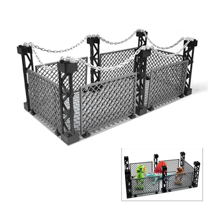 Blocos de Construção de Cinto de Isolamento Militar para Crianças, Net Dinosaur Cage, Acessório do Exército, Cadeia de Cidade, Fence Baseplate, MOC Part Blocks Brinquedos