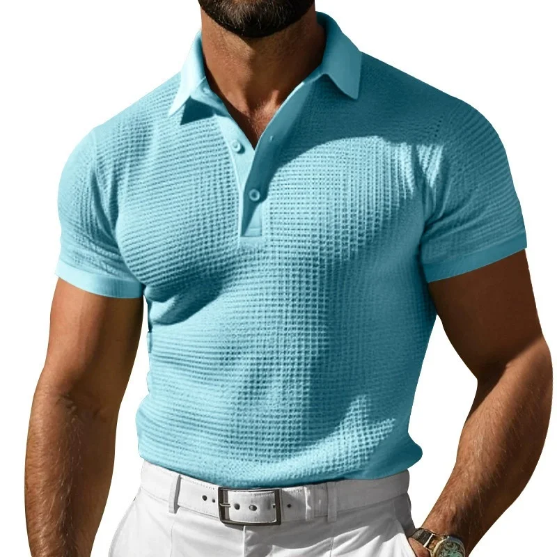 Summer Men's Pure Color Casual Sports Polo Shirt with a Turned-Down Collar and Short Sleeves, Breathable Polo Shirt for Tennis.