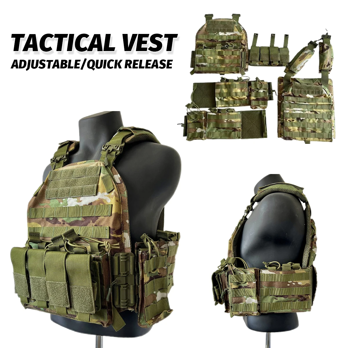 

Quick Release Tactical Vest Multi Large Capacity Military Men's Adjustable Airsoft Vest Outdoor Hunting Protective Equipment