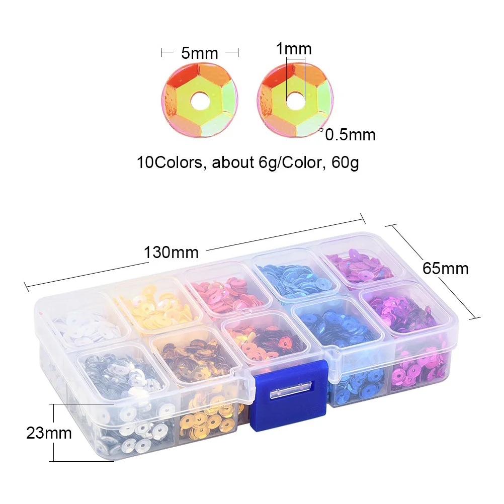 

1Set 10 Color Flat Half Cup Sequin Beads Glitter 5mm Handmade Beads Jewelry Material Accessories for DIY Bracelet Making Party