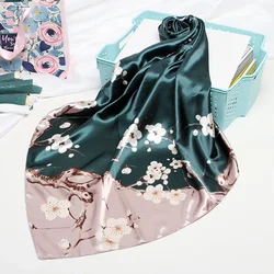 Fashion Faux Silk Satin Women Hair Scarf Floral Print Handkerchief Shawl Wraps Hijab Female 90*90cm Neck Scarves For Lady