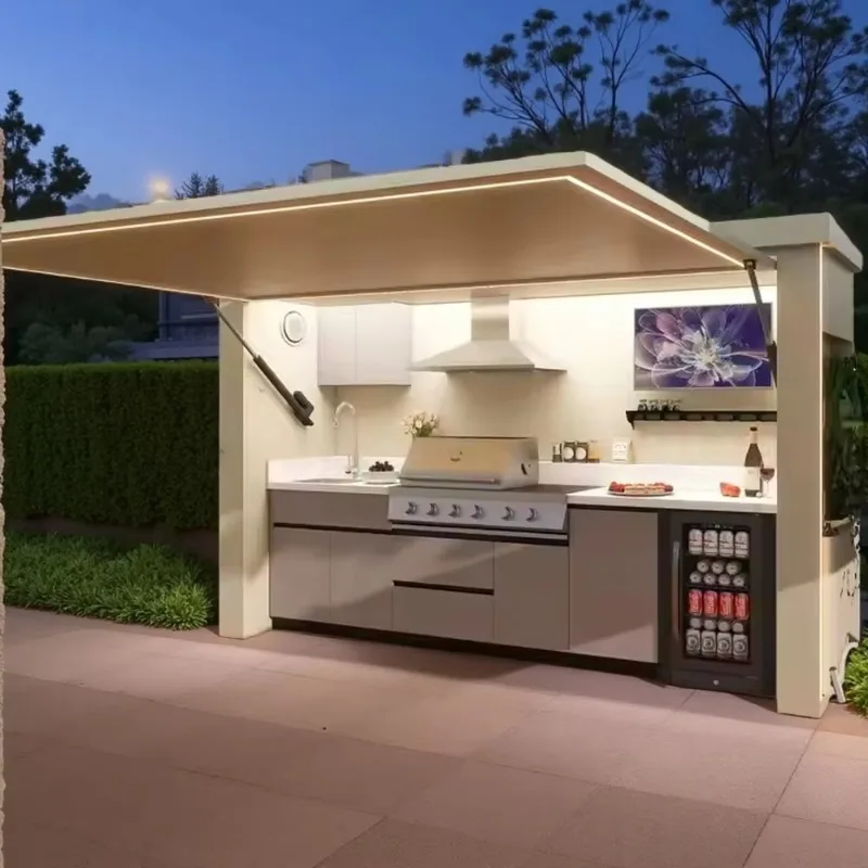 Stainless Steel Garden Kitchen with BBQ Grill and Lockers Outdoor Kitchen Set